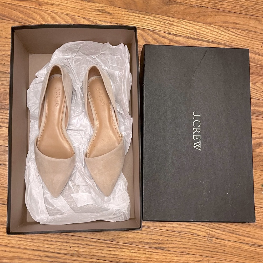 J Crew Beige Suede Zoe D’Orsay Flats NWT 5 1/2